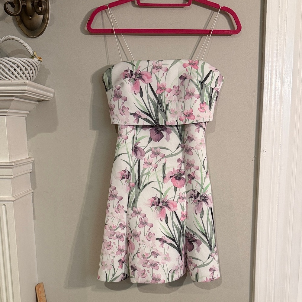 ASOS White Floral Mini Dress with Pink & Green Print